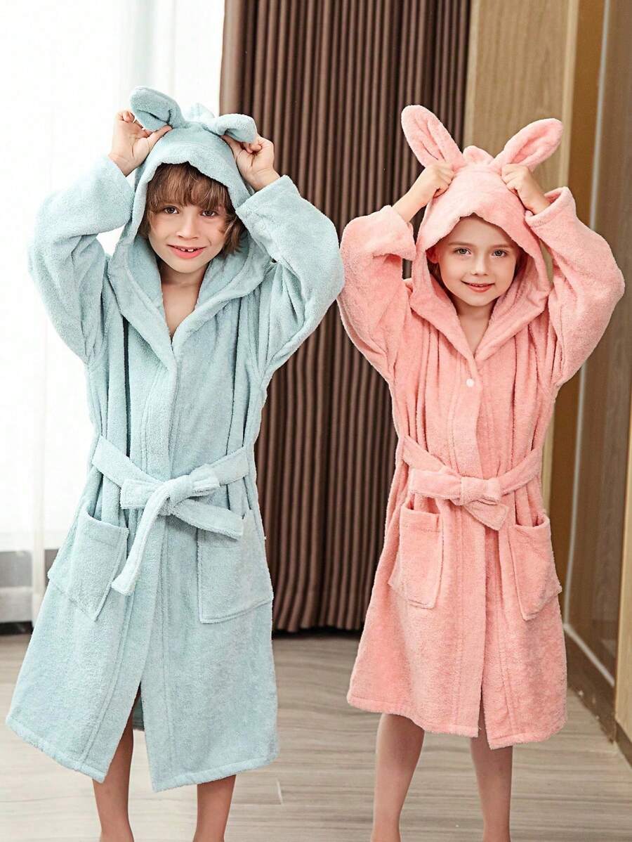 1pc Cartoon Rabbit Design Hooded Ren Bath Robe, Thick Towel Material, Soft & Absorbent, For Girls Babies, Swimming Bathrobe, White/Pink/Blue/Green/Orange Summer Wedding Home Bathroom Decor Back To School - Multicolor - View 1