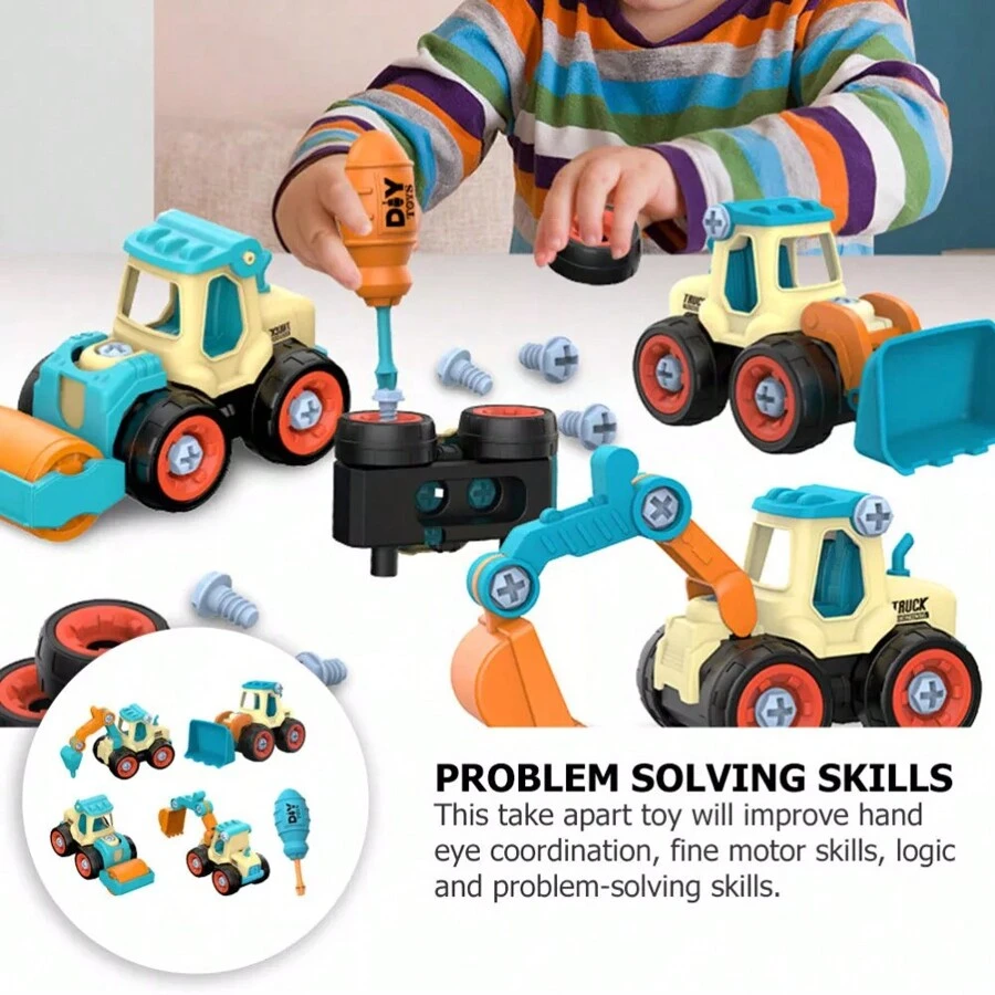 Kids DIY Disassemble Construction Vehicle Toy, With Nut Assembly Puzzle And Sliding Excavation Disassembly Function - Multicolor - View 1