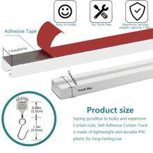 1 Set Of Self-Adhesive Ceiling And Wall Rail System For Curtains, No Need For Drilling, Screws Or Tools, Used For Curtain Rods In Windows, Bedrooms, Showers, Wardrobes And RVs - Easy To Install Curtain Rail With Curtain S-Hooks