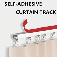 1 Set Of Self-Adhesive Ceiling And Wall Rail System For Curtains, No Need For Drilling, Screws Or Tools, Used For Curtain Rods In Windows, Bedrooms, Showers, Wardrobes And RVs - Easy To Install Curtain Rail With Curtain S-Hooks