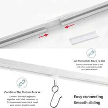 1 Set Of Self-Adhesive Ceiling And Wall Rail System For Curtains, No Need For Drilling, Screws Or Tools, Used For Curtain Rods In Windows, Bedrooms, Showers, Wardrobes And RVs - Easy To Install Curtain Rail With Curtain S-Hooks