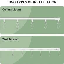 1 Set Of Self-Adhesive Ceiling And Wall Rail System For Curtains, No Need For Drilling, Screws Or Tools, Used For Curtain Rods In Windows, Bedrooms, Showers, Wardrobes And RVs - Easy To Install Curtain Rail With Curtain S-Hooks