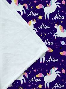 1pc Customized Text Blanket, Personalized Name Blanket, Unique Funny Unicorn & Name Design Customized Blanket, Best Friend Face Blanket, Cozy Blanket, Family Face Gift, Wedding Gift, Birthday Gift, Mother's Day Gift, Father's Day Gift, Gift For Mom/Dad, Gift For Friends, Gift For Her