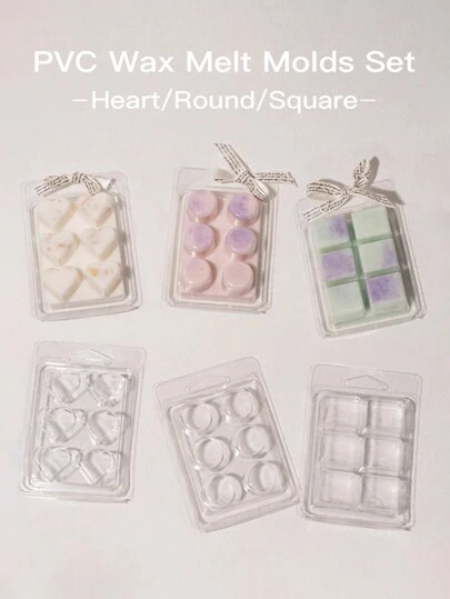 Wax Melt Molds-10 Pcs Square, Heart, Round, Clear Empty Plastic Wax Melt Clamshells For Wickless Wax Melt Candles, Easy Release - Durable, Reusable, And Versatile For Crafting And DIY Projects