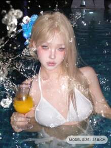 Forehead Shape Lace 4*1, Forehead Lace Long Straight Hair, Center Split Ends Wig, White Blonde 28 Inch Wig, Daily Half Braided Natural, Stylish And Realistic Wigs (Accessories Not Included)