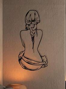 1PC Nghệ thuật treo tường trừu tượng đơn giản về cơ thể phụ nữ, nghệ thuật treo tường bằng kim loại, biển báo treo tường bằng kim loại hiện đại màu đen đẹp theo phong cách trang trại để treo bất kỳ phòng nào, trang trí tường, trang trí nhà cửa, trang trí phòng, trang trí tường - màu đen - Xem 1