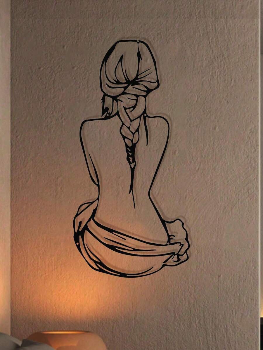 1PC Nghệ thuật treo tường trừu tượng đơn giản về cơ thể phụ nữ, nghệ thuật treo tường bằng kim loại, biển báo treo tường bằng kim loại hiện đại màu đen đẹp theo phong cách trang trại để treo bất kỳ phòng nào, trang trí tường, trang trí nhà cửa, trang trí phòng, trang trí tường - màu đen - Xem 1