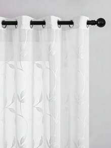 2pcs White Rattan Spring Embroidery Semi-Sheer Voile Curtains With Grommets, Semi-Transparent Light-Filtering Curtain Decor For Bedroom, Living Room, Dining Room, Patio, Balcony