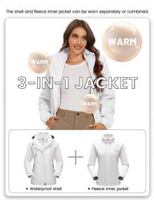 KEFITEVD Women's 3-In-1 Winter Coats Snow Ski Jacket Waterproof Windproof Fleece Lined Winter Jacket Parka Ski Outfits - Pure White - View 4