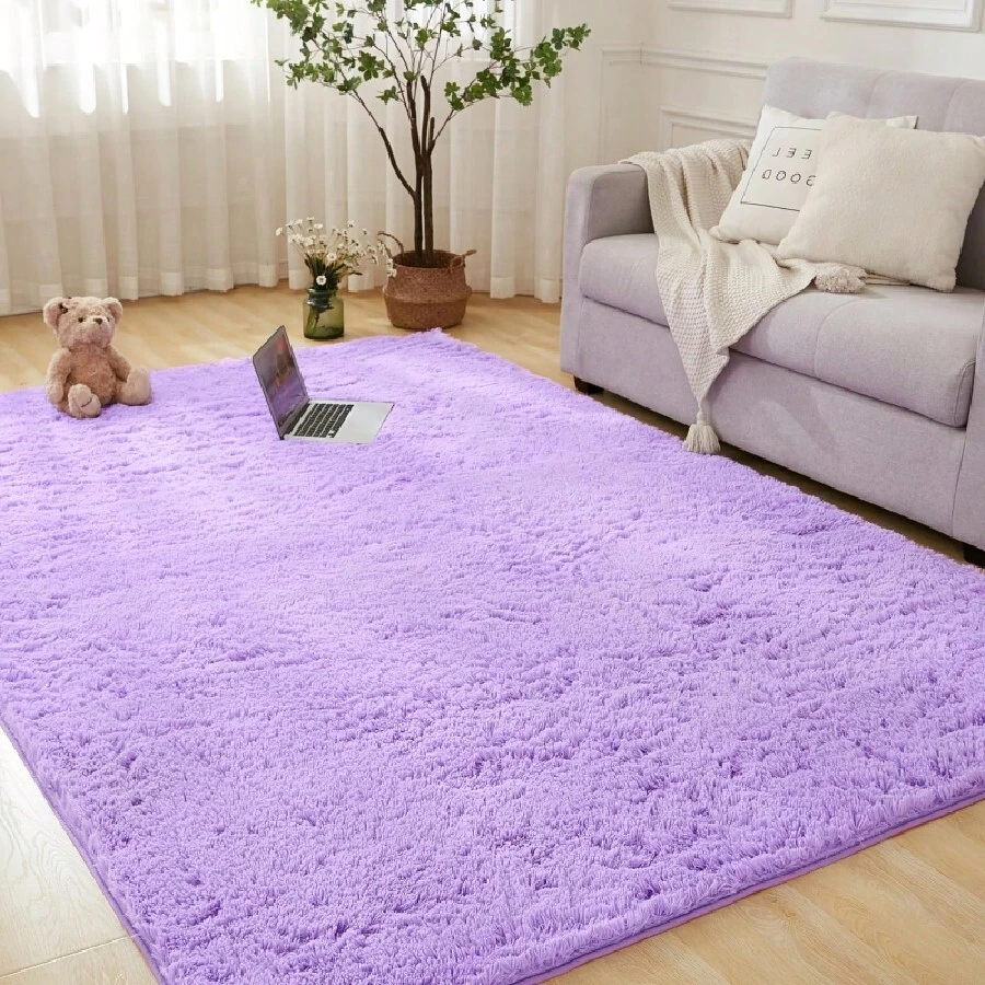 1pc Fluffy Area Rugs For Living Room, Shaggy Plush Rug For Bedroom, Soft Non Slip Floor Carpet For Bedside, New Year Chrismas Home Decor - Màu tím - Xem 1
