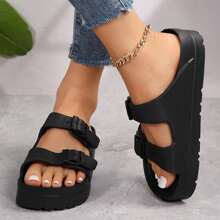 Adjustable Double Buckle Sandals For Women - Fashionable,Waterproof,And Comfortable Flat Shoes With - Perfect For The Beach - Black - View 8