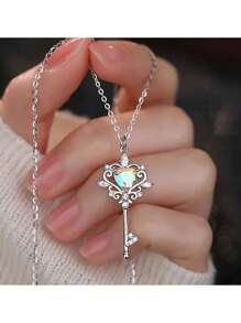 1 Pieza Collar con clave y ópalo en forma de corazón - Perfecto para uso diario y como regalo - Piedra natal de abril - Zirconia sintética - Regalo para el Día de San Valentín, Mamá, Madre, Día de la Madre