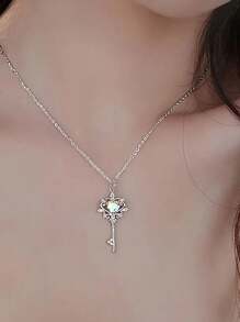 1 Pieza Collar con clave y ópalo en forma de corazón - Perfecto para uso diario y como regalo - Piedra natal de abril - Zirconia sintética - Regalo para el Día de San Valentín, Mamá, Madre, Día de la Madre