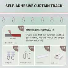 1 Set Of Self-Adhesive Ceiling And Wall Rail System For Curtains, No Need For Drilling, Screws Or Tools, Used For Curtain Rods In Windows, Bedrooms, Showers, Wardrobes And RVs - Easy To Install Curtain Rail With Curtain S-Hooks
