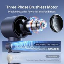 JISULIFE Portable Fan, Speed (1-100) Adjustable Turbo Mini Fan, 3600mAh Battery Rechargeable Fan, Digital Display, Women Men Travelling/Camping/Outdoor/Summer Gift - 藍色 - 查看 3