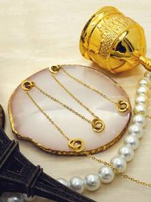 1 Piece Of Women's 18K Gold-Plated Stainless Steel Hollow Oval Rhinestone Five Petals Round Black And White Shell 8 Figure Long Necklace Sweater Chain, Birthday Valentine's Day Gift, Dance Party Jewelry, Wedding Season Bohemian Holiday Style, For Relatives, For Friends,Mom,Mother,Mother's Day,Gift