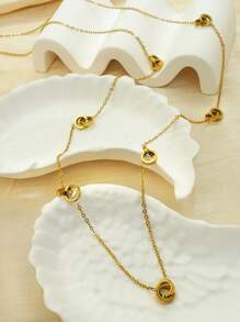 1 Piece Of Women's 18K Gold-Plated Stainless Steel Hollow Oval Rhinestone Five Petals Round Black And White Shell 8 Figure Long Necklace Sweater Chain, Birthday Valentine's Day Gift, Dance Party Jewelry, Wedding Season Bohemian Holiday Style, For Relatives, For Friends,Mom,Mother,Mother's Day,Gift