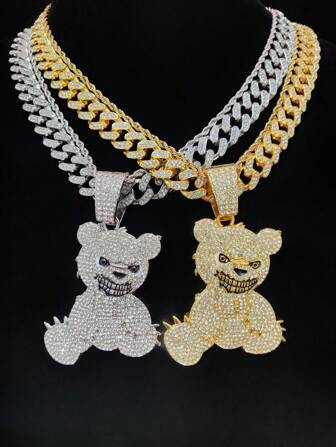 1pc Fashion Creative Bear-Shaped Pendant Necklace, Retro Hip-Hop Style, Suitable For Party Or Daily Wear, 2 Chain Options