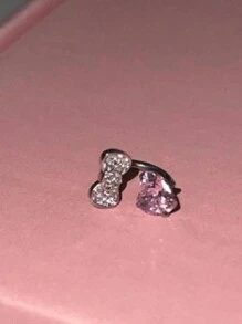 可爱蝴蝶结爱心 316L 不锈钢圈形耳骨耳环，时尚锆石耳环，Y2K 朋克风女士饰品（耳骨穿孔直径：1.2mm） - 蝴蝶結 - 查看 4