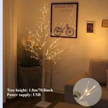1pc 55/240 LED White Birch Tree Light, Warm White, USB & 3AA Battery Powered (Batteries Not Included), Multi-Function Modes, Holiday (Christmas, Halloween, Thanksgiving) Decoration Tree, Thanksgiving Gift, Easter Party Decor - Warm white light - View 17
