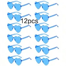 12 件无框心形眼镜，可爱新款糖果色甜美时尚派对眼镜，适合音乐节、派对、万圣节、生日、圣诞节、新年拍照道具 - 多色 - 查看 14