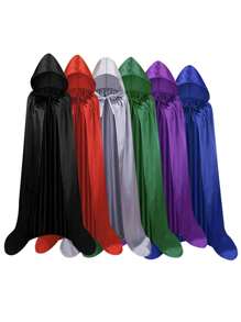 1 pieza Capa negra con capucha para adultos en Halloween, capa de disfraz de una sola capa para bruja, vampiro, demonio, adecuada para varios festivales, fiestas, actuaciones, decoraciones, tela de satén, longitud total 1,7 metros Capa negra