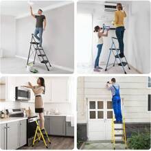 TICONN 3 Step Ladder, Heavy Duty Foldable Step Stool, Portable Steel Folding Stool For Household Garage Storage (Black) - 黃色 - 查看 8