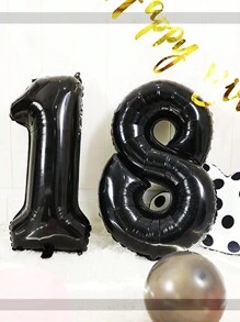 1pc 32in Disposable PE Digital Shaped Balloon,Classic Black  Decorative Party Celebration Decoration Balloon For Birthday Party,Wedding,Christmas - Black - View 6
