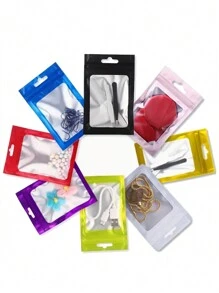 50pcs Self-Sealing Bags And 1pc Metal Round Ring DIY Diamond Painting Accessories, Colored Plastic Thin Film Self-Seal Bags For 5D DIY Artificial Diamond Painting Tools, Self-Adhesive Bags For Mosaic Cross Stitch Small Accessories, Beads Stringing Diamond Glue Stone Storage Seal Bags, Reusable Aluminum Foil Pouches For Crafts
