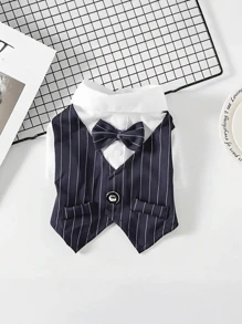 Conjunto de vestido a rayas formal para perros, adecuado para bodas y fiestas, con lazo - Ropa elegante para mascotas apta para ocasiones especiales