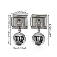 1pc Stainless Steel 9mm Watch Module Pendant Twelve Constellations Dripping Oil Series DIY Bracelet Module Bracelet Assembly Decorative Module Connector Watch Block Elastic Bracelet Assembly Accessories
