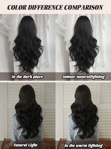 NAMM 全新黑色波浪假发带刘海黑棕色超长自然波浪假发合成耐热纤维蓬松美丽卷发假发适合女士和女孩日常上学使用 30 英寸 - 黑棕色 - 查看 8