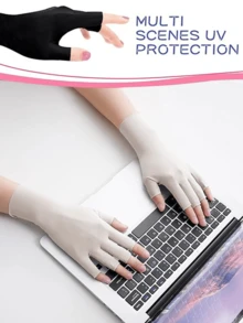 1 paire de gants mi-doigts pour femmes avec protection UV, convenant pour la manucure ou le port extérieur. Gants de protection solaire fins et élastiques. Gants courts en fibres de polyester de couleur unie avec doigts partiellement exposés.