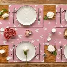 4/6pcs Valentine's Day Heart Shaped Linen Placemats, Creative Print Placemats, Heat & Stain Resistant Placemats, Kitchen Dining Table Decor, Decorative Accessories - Pink - View 3