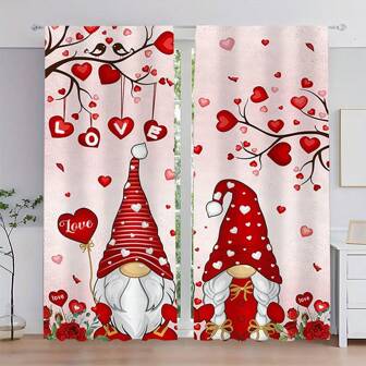 2pcs Heart, Cute Bird & Fairy Print Curtains, Blackout & Light Filtering, Washable, Home Decor For Living Room & Bedroom