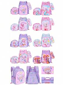 3 In 1 Kit Kids Backpack 3D PU School Bag Set Cute Cartoon Baby Girls - 16A-33-3 - Xem 4