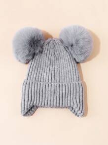1pc Kids Winter Pom Pom Ear Warmer Knit Beanie Hat, Thick Warm Knitted Ski Cap For Boys & Girls - Knitted Earmuff Hat - View 10