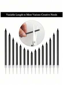 6pcs Straight Pole Candle Set Black Textured Pencil Birthday Candle Cake Decoration Cake Baking Decoration Plug-In Creative Birthday Party Dessert Birthday Candle Festive Event Party Party Long Pole Baking Decoration Box Black Candle