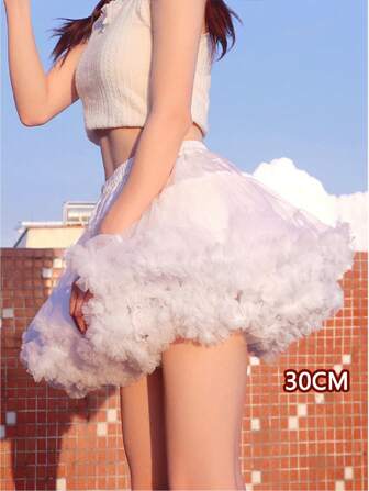 35 厘米纯色涤纶双层蓬松云朵风格衬裙，适合洛丽塔裙秋季女士服装