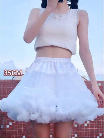 35cm Solid Color Polyester Double Layer Fluffy Cloud Style Petticoat, For Lolita Skirts Fall Clothes For Women