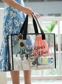 Transparent PVC Fashionable Large Capacity Waterproof Tote Bag,Suitable For Swimming And Beach Tote Bag,Shoulder Bag,Handbag,Makeup Bags Funny,Cute,Goth Plastic Big Bag Women,Ladies,Lover,For School Travel,Work & Office,Weekend And Holiday,School,Travel Holiday Essentials,Fashionable Transparent,Clear Waterproof Bag For Women,For Summer,Vacation & Beach,Perfect For Music Festival,School Bag,Portable,Large Capacity,For Teen Girls Women College Students,Perfect For Office,College,Middle School,High School,Work,Business,Commute,Office,Beach, Waterproof, Sandproof Transparent Bag, Beach Sports Picnic Snacks Clear Purse For Women - Black - View 2