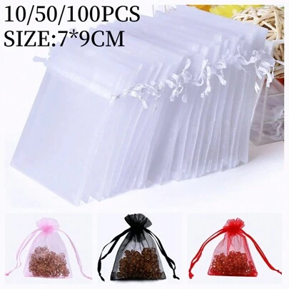 10/50/100pcs Organza Gift Bags, Wedding Favor Bags, Size 7*9cm, Gift Packing Supplies For Holidays, Events And Parties, Home & Living, Wedding Party Supplies, Table Centerpiece Gift Wrap Pouches, Baking Packaging Bags, Jewelry Gift Packaging Bags, Event & Party Gift Mesh Bags, Suitable For Various Festivals, Celebrations, Outdoor Parties, All Seasons, Fruit Anti-Insect Mesh Bags Back To School Valentine's Day