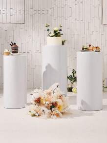 3Pcs/5Pcs White Cylindrical Column Cover,Elastic Dessert Table Cylindrical Cloth Cover,Wedding Decor, Birthday Party Decoration(Not Including The Cylindrical Column)Party Decor Supplies,Bridal Shower Decor,Party Favor