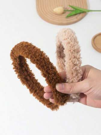 2 件/套女孩秋冬毛绒发箍，可爱又时尚