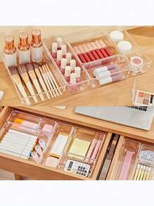 25/44pcs Drawer Type Transparent Storage Box Multifunctional Cosmetic Stationery Classification Storage Box Desktop Drawer Type Cosmetic Sorting Storage Box Set Table And Drawer Type Storage Products Cosmetic Storage Box - Trong suốt - Xem 7