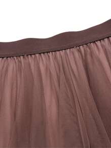 Women Solid Color Mesh Skirt, Irregular Elastic Tulle Bubble Skirt, Daily Life And Vacation - 香檳色 - 查看 2