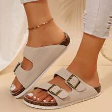 Women's Slip-On Sandals With Adjustable Buckle And Cork Footbed - Comfortable And Stylish Slide Sandals For Any Occasion - Màu be - Xem 9