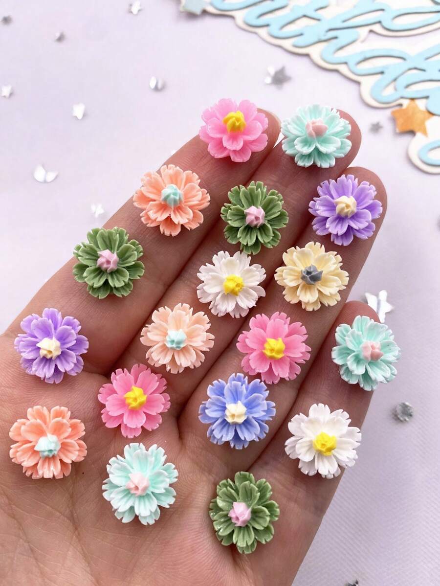 30颗12毫米混合树脂康乃馨平底水钻，适用于剪贴簿、婚礼装饰、DIY工艺品、情人节、暑期学校等场合。 - 彩色 - 查看 1