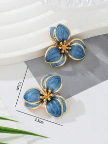 1 Pasang Anting Tusuk Bunga Tetes Minyak Halus untuk Wanita, Cocok untuk Kencan dan Liburan di Hari Valentine - Biru - View 4
