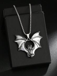 1 Stück 2025 Neuer Gothic Fledermaus Anhänger Halskette, Europäischer & Amerikanischer Punk Stil Kreativer Retro Titanstahl Halskette, Grenzübergreifender Schmuckgroßhandel, Vintage Vampir Fledermaus Anhänger, lange Edelstahlkette, geeignet für täglichen Gebrauch von Männern und Frauen, Halloween Geschenk